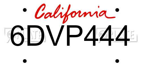6DVP444 California License Plate