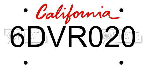 6DVR020 California License Plate