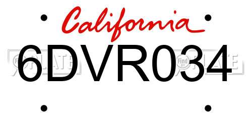 6DVR034 California License Plate