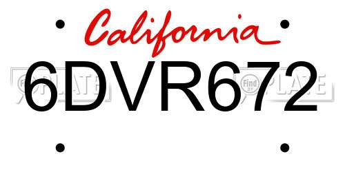 6DVR672 California License Plate