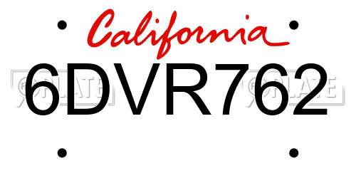 6DVR762 California License Plate