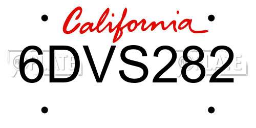 6DVS282 California License Plate