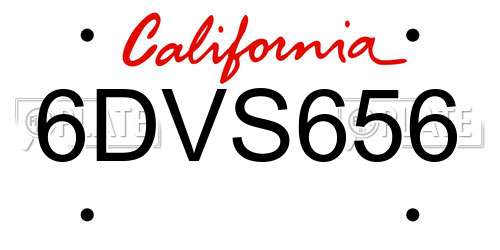 6DVS656 California License Plate