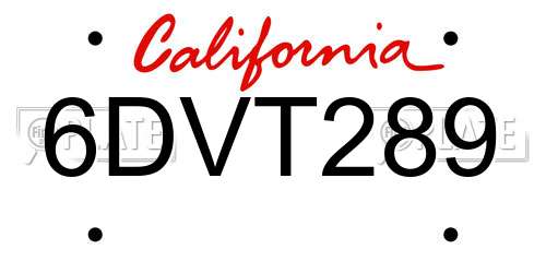6DVT289 California License Plate