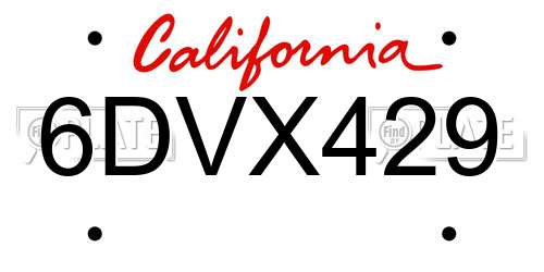 6DVX429 California License Plate
