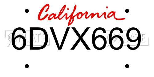6DVX669 California License Plate