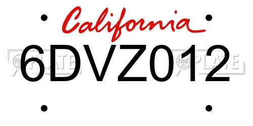 6DVZ012 California License Plate