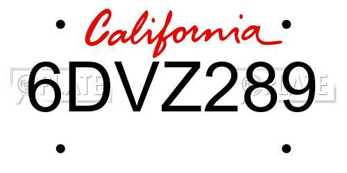 6DVZ289 California License Plate