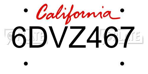 6DVZ467 California License Plate