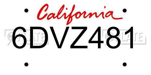 6DVZ481 California License Plate