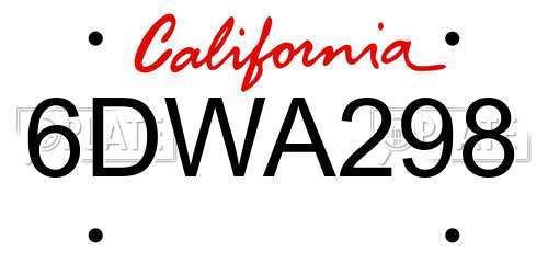 6DWA298 California License Plate