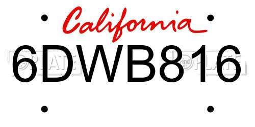 6DWB816 California License Plate
