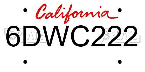 6DWC222 California License Plate