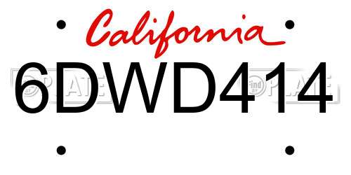 6DWD414 California License Plate