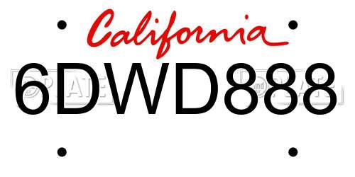 6DWD888 California License Plate