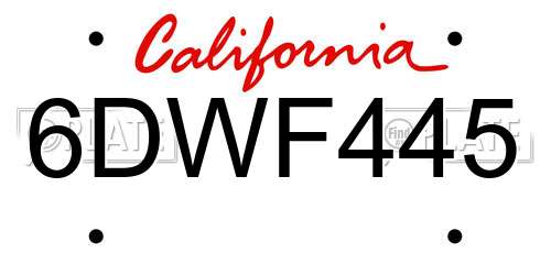 6DWF445 California License Plate