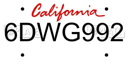 6DWG992 California License Plate