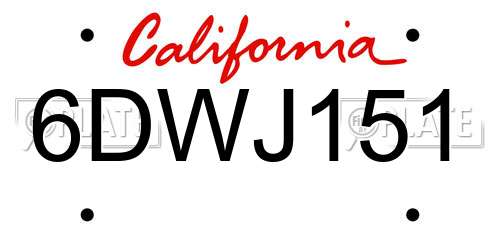 6DWJ151 California License Plate