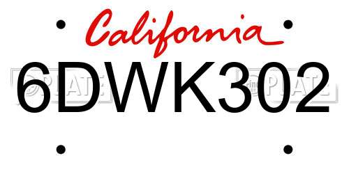 6DWK302 California License Plate