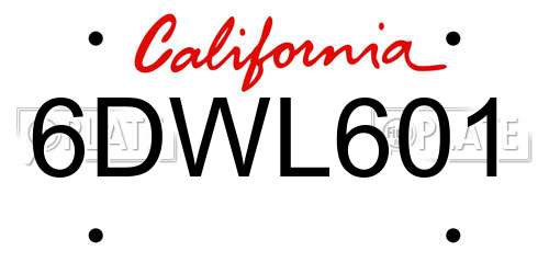 6DWL601 California License Plate