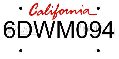 6DWM094 California License Plate