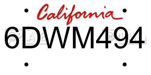 6DWM494 California License Plate