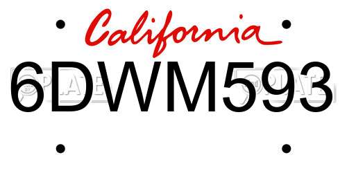 6DWM593 California License Plate