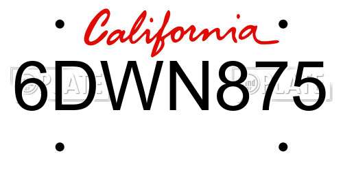 6DWN875 California License Plate