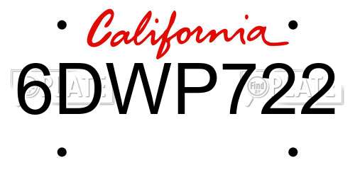 6DWP722 California License Plate