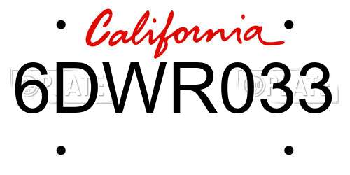 6DWR033 California License Plate