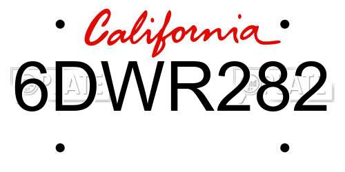 6DWR282 California License Plate