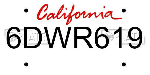 6DWR619 California License Plate
