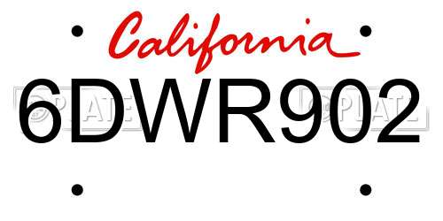 6DWR902 California License Plate
