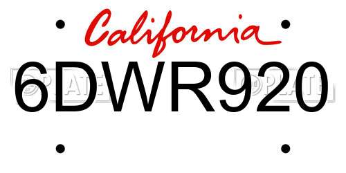 6DWR920 California License Plate