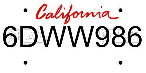 6DWW986 California License Plate