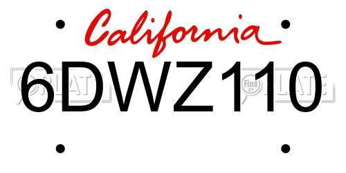 6DWZ110 California License Plate