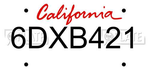 6DXB421 California License Plate