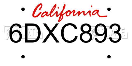 6DXC893 California License Plate