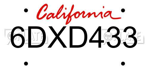 6DXD433 California License Plate