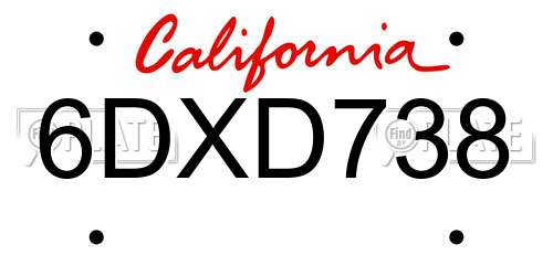 6DXD738 California License Plate