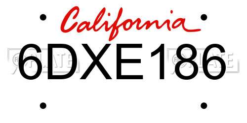 6DXE186 California License Plate