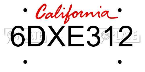 6DXE312 California License Plate
