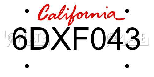 6DXF043 California License Plate