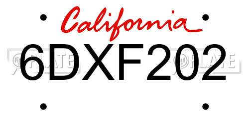 6DXF202 California License Plate