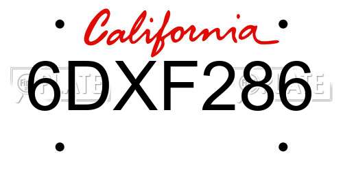 6DXF286 California License Plate