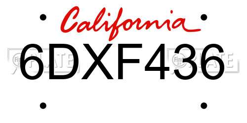 6DXF436 California License Plate