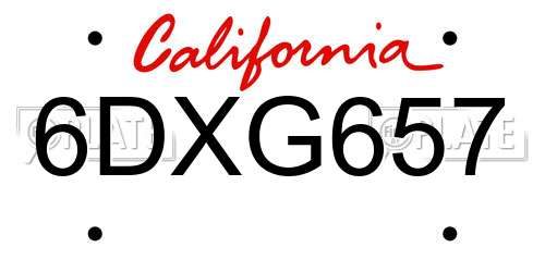 6DXG657 California License Plate