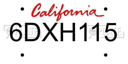 6DXH115 California License Plate