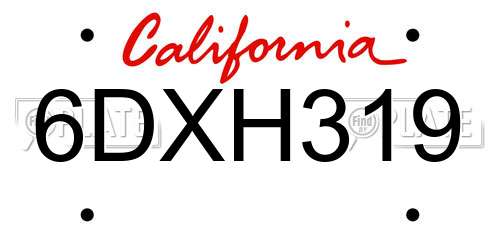 6DXH319 California License Plate