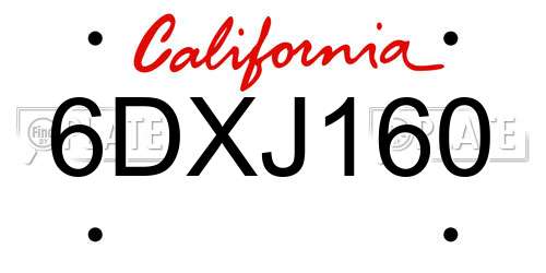6DXJ160 California License Plate